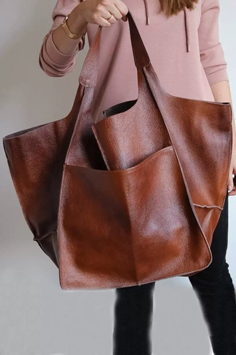 0731 Oversize Large Capacity Soft Vegan Leather Bag SI-28381
