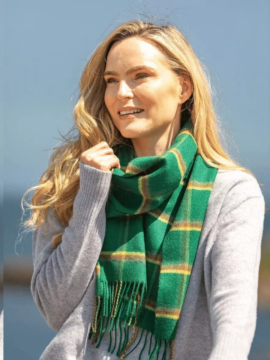 100% Cashmere Scarf Green Yellow