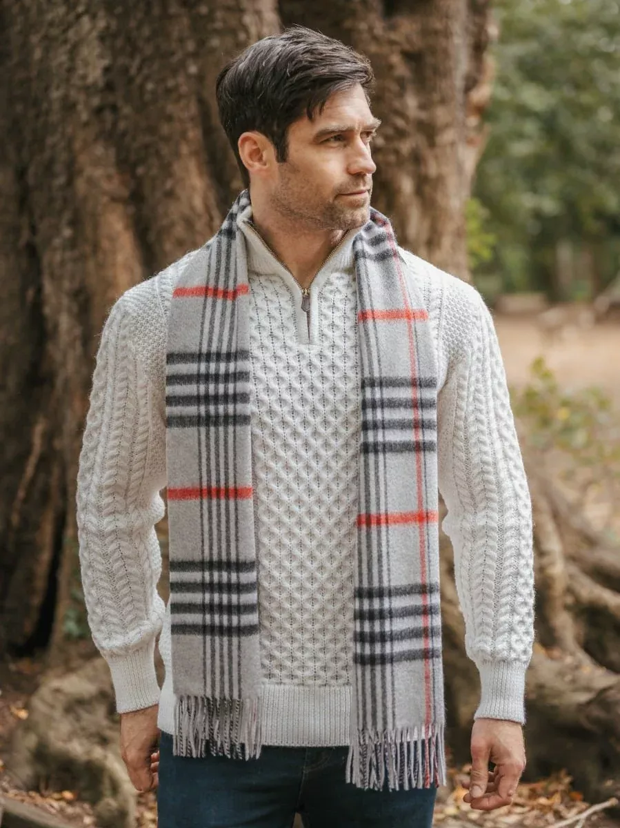 100% Cashmere Scarf Silver Red Check