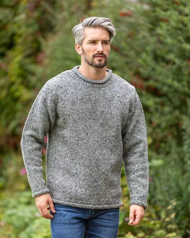 100% Donegal Wool Roll Neck Sweater Grey