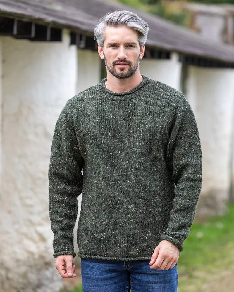 100% Donegal Wool Roll Neck SweaterOlive Green