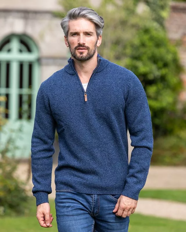 100% Lambswool Half Zip Indigo Marl