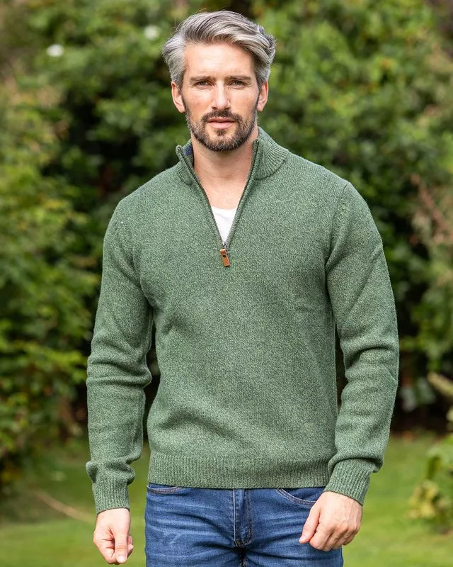 100% Lambswool Half Zip Pesto