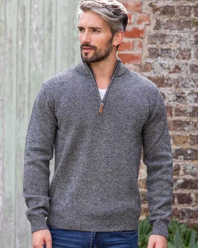 100% Lambswool Heavyweight Half Zip Pepper Marl