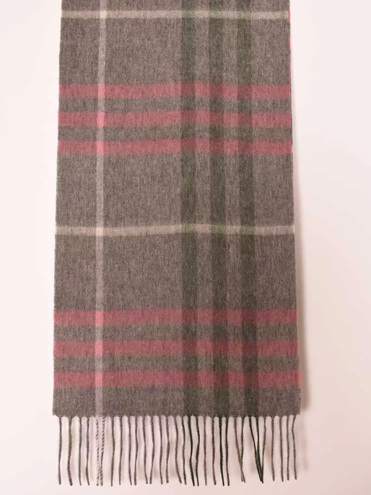 100% Lambswool Light Grey and Pink Scarf