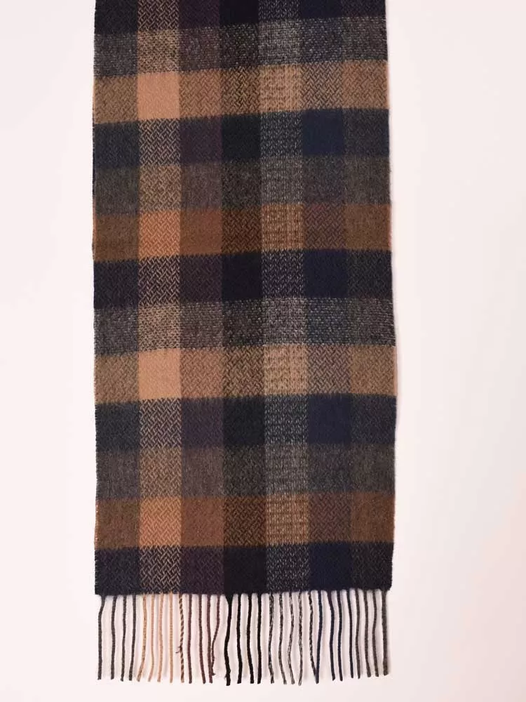 100% Lambswool Navy, Beige and Grey Scarf