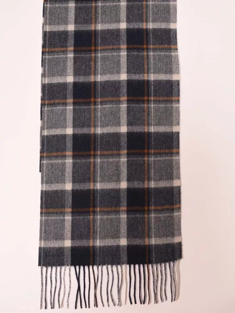 100% Lambswool Navy and Yellow Check Scarf
