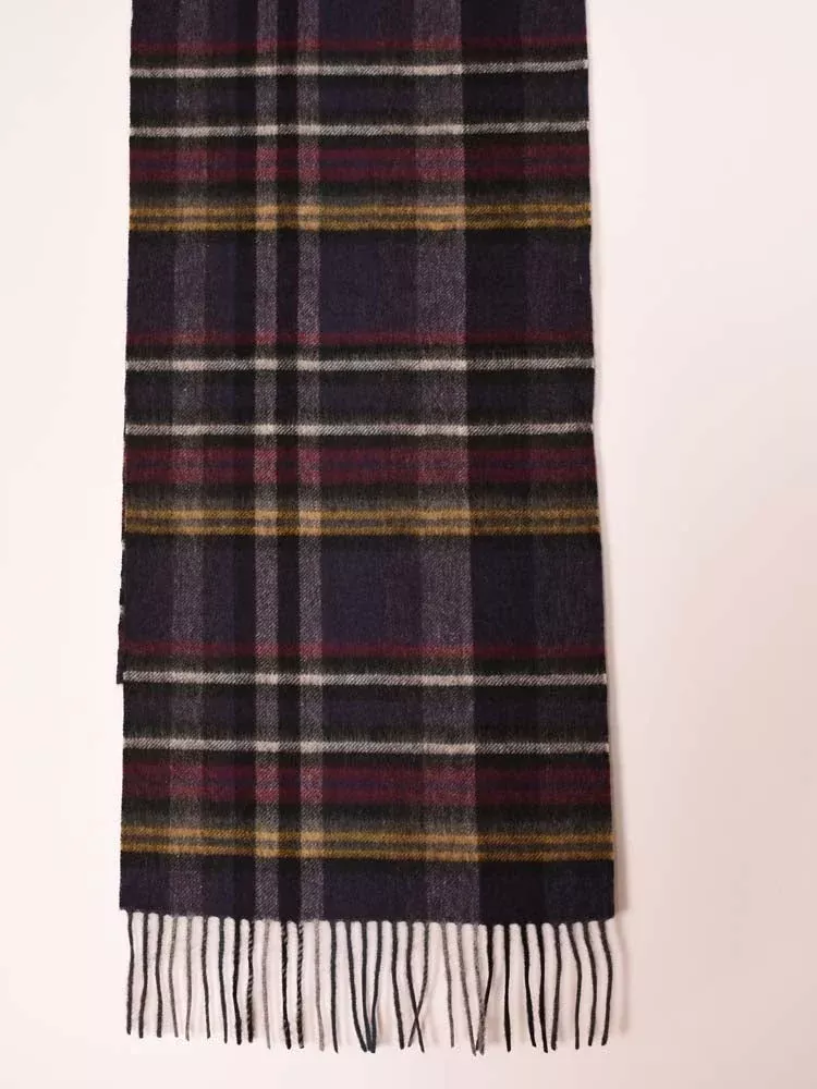 100% Lambswool Purple Pink Yellow Check Scarf