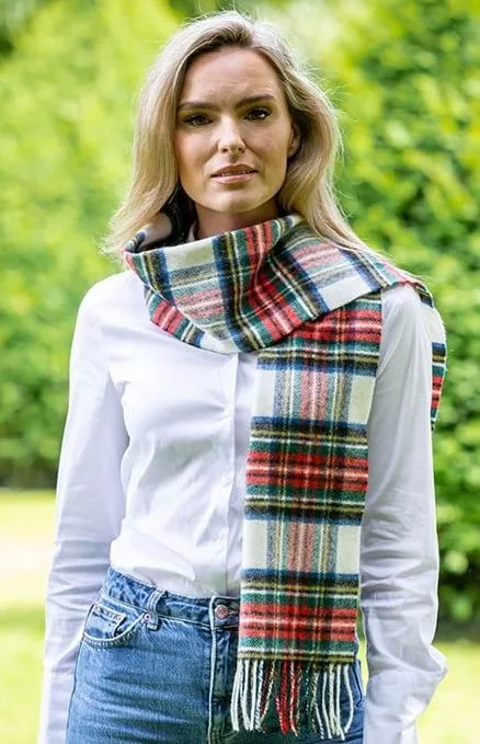 100% Lambswool White Stewart Tartan