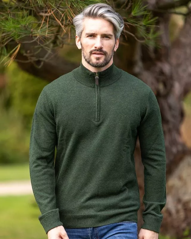 100% Light Weight Lambswool Half Zip Army Green