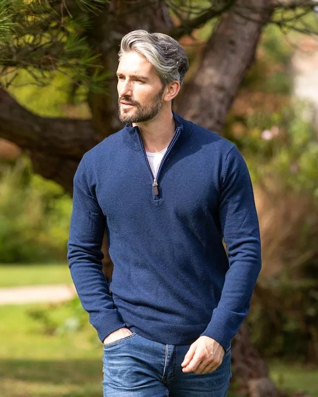 100% Light Weight Lambswool Half Zip Navy Night