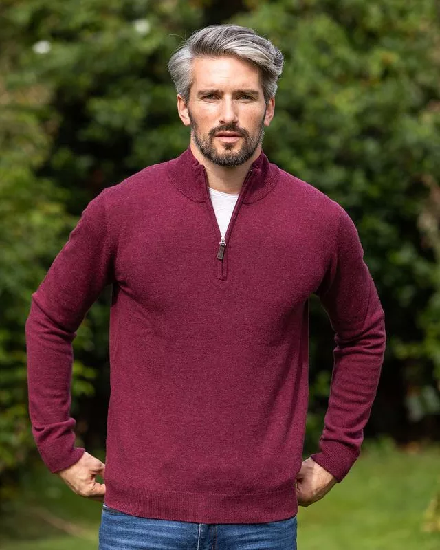 100% Light Weight Lambswool Half Zip Rhododendron