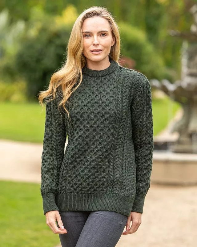 100% Merino Wool Light Weight Aran Sweater Army