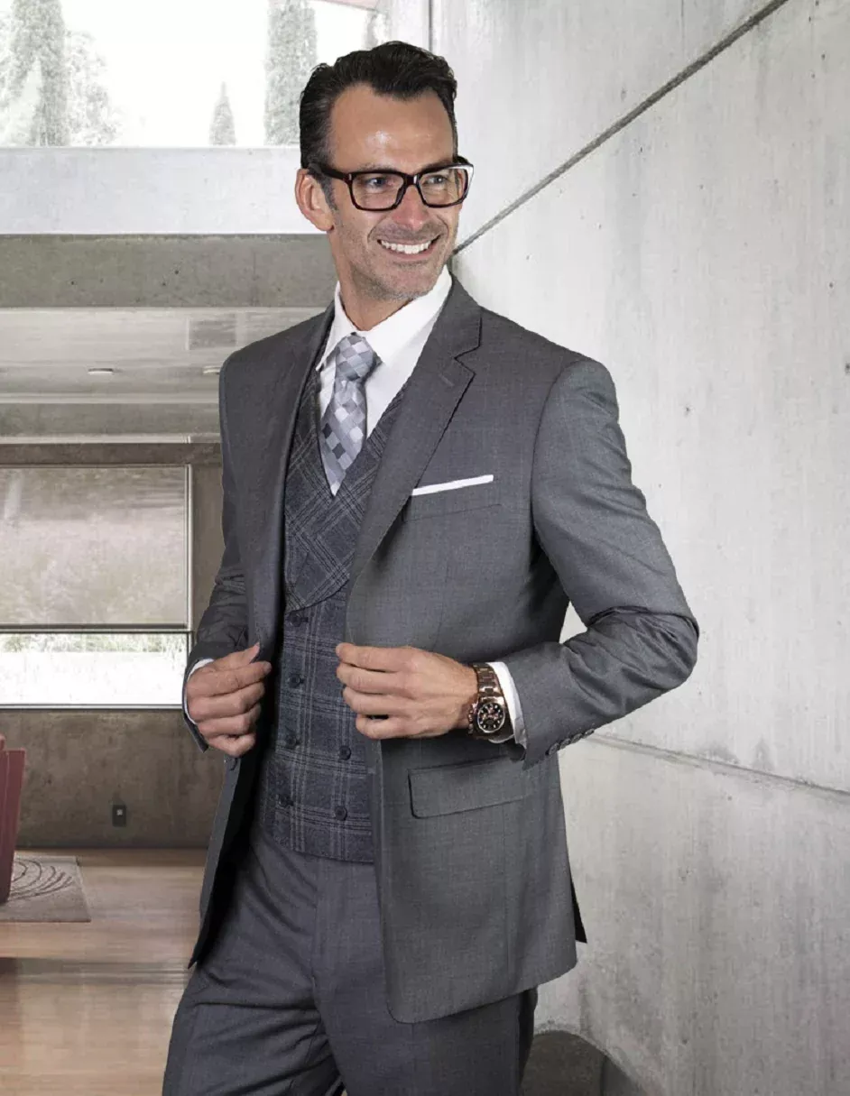 100 Percent Wool Suit - Mens Double BreastedGrey Suits