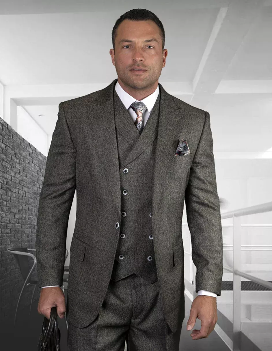 100 Percent Wool Suit - Mensl One ButtonCharcoal GreySuits