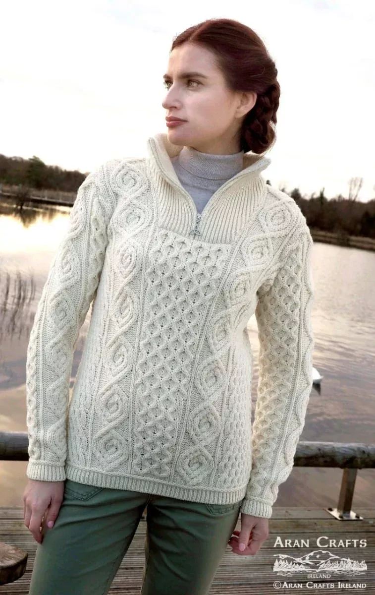 100% Super Soft Merino Wool Half Zip Natural