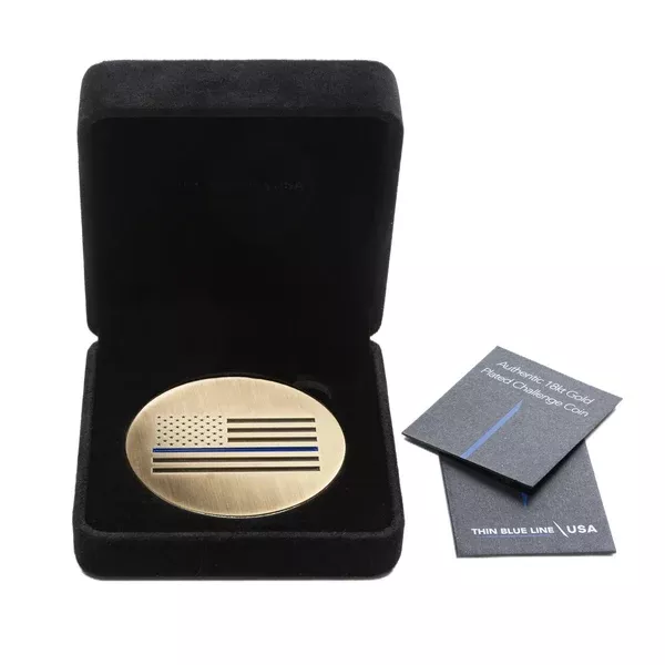 18kt Gold-Plated Challenge Coin, Special Edition, Thin Blue Line + Gift Box