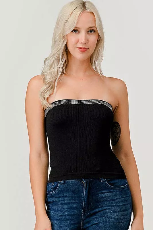 315LS RHINESTONE TRIM RIB TUBE TOP
