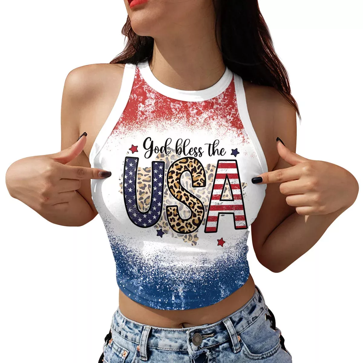 4th of July USA flag graphic printed tank top