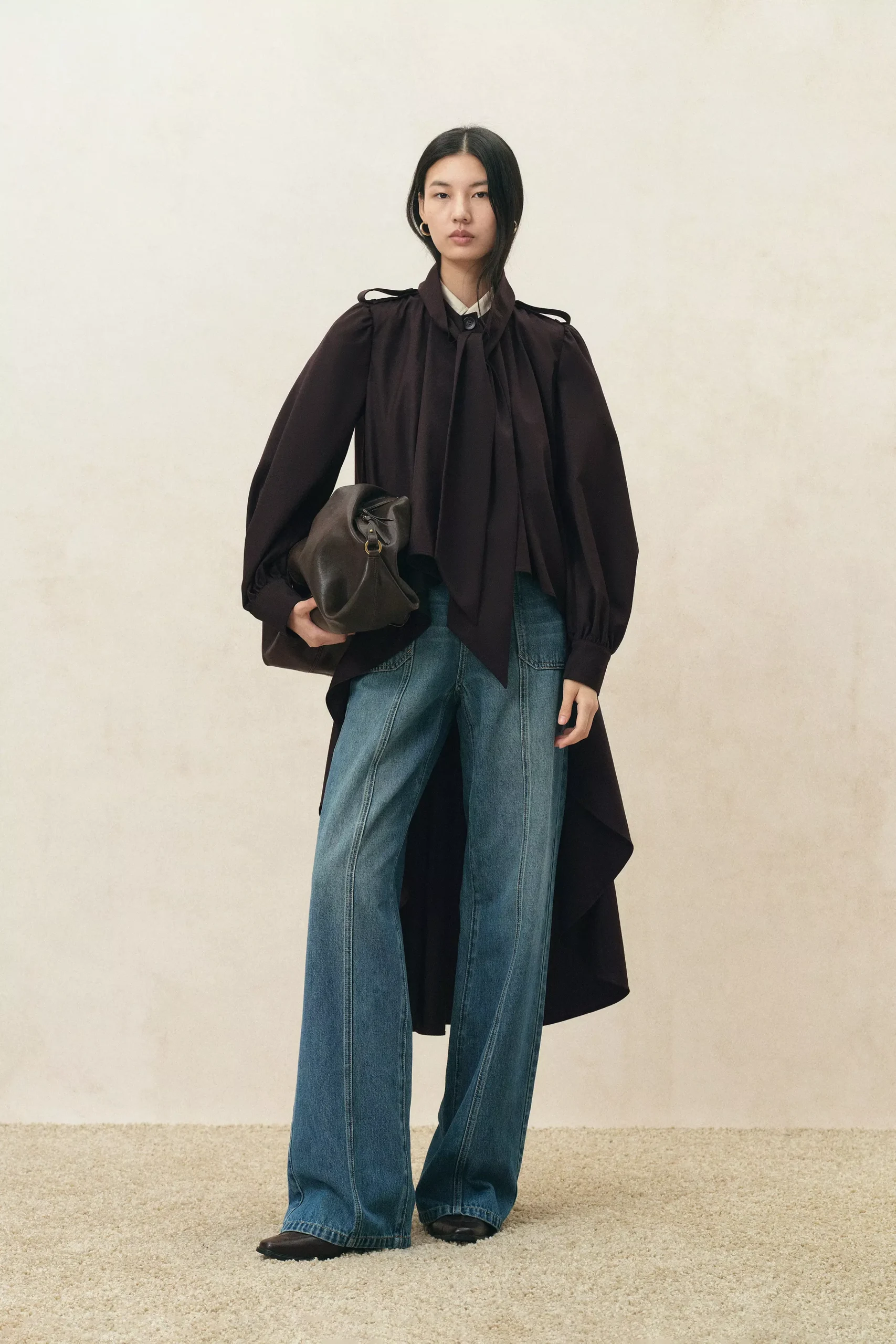 Ada Scarf Collar Cape Trench Coat in Wool Blend