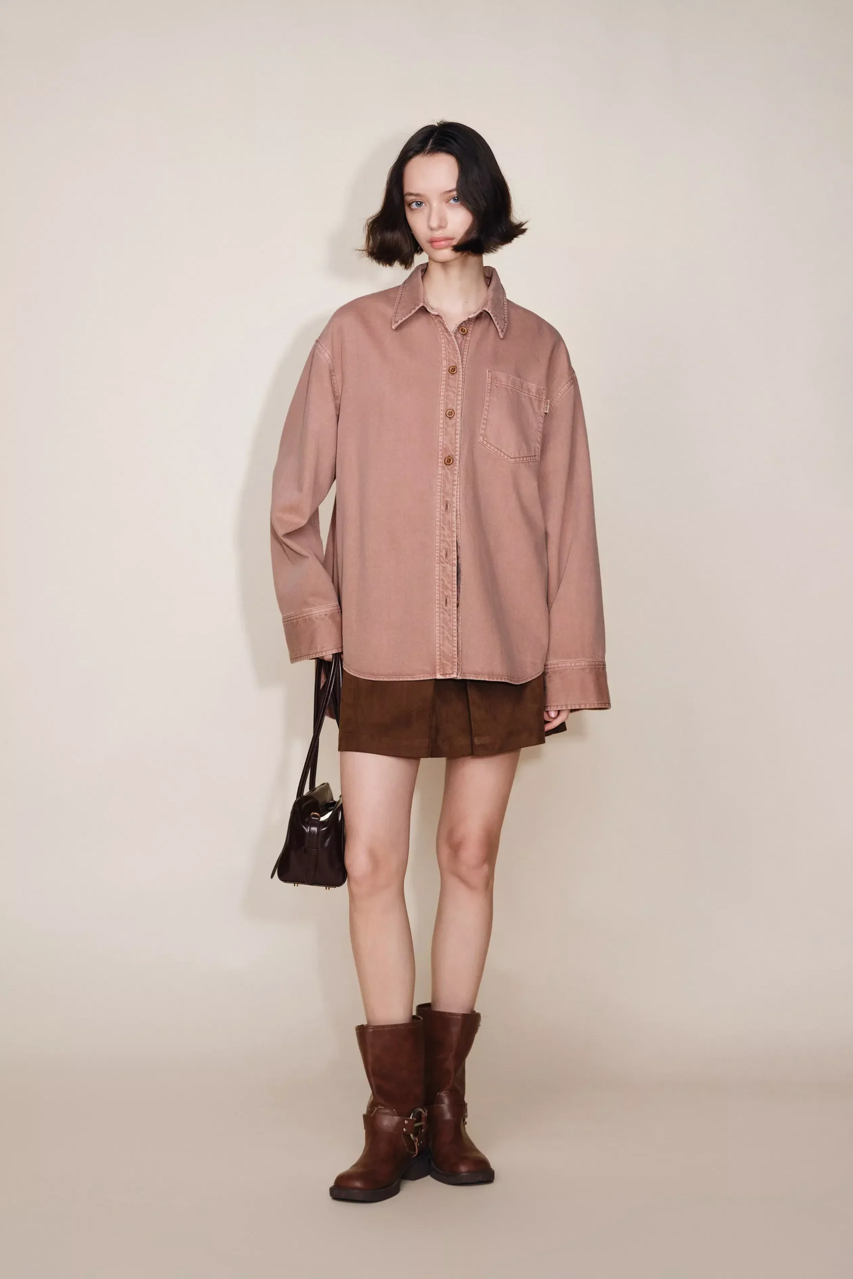 Adeline High Low Hem Cut Oversized Shirt in Lyocell Denim