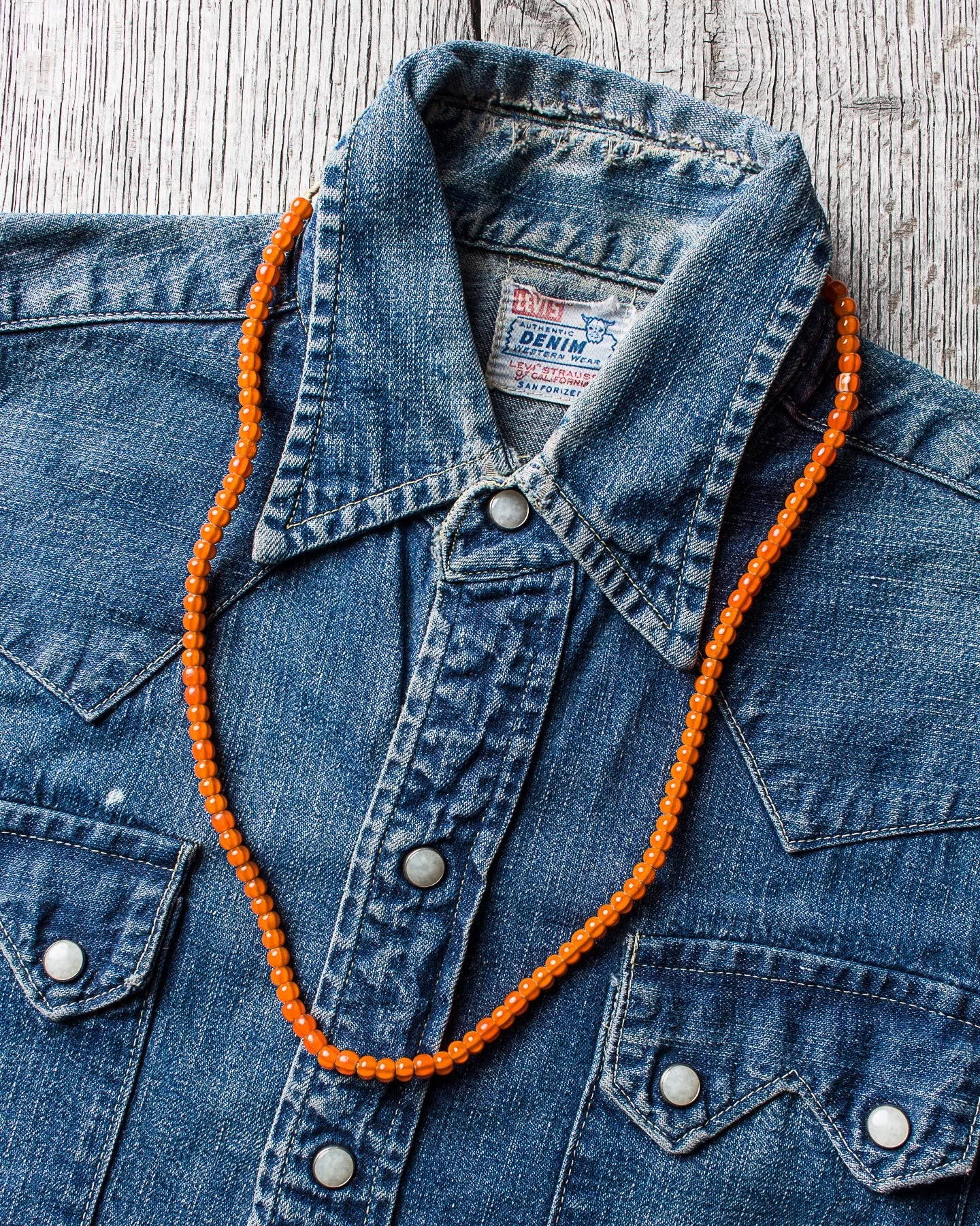 African White Heart Trade Beads Necklace Orange