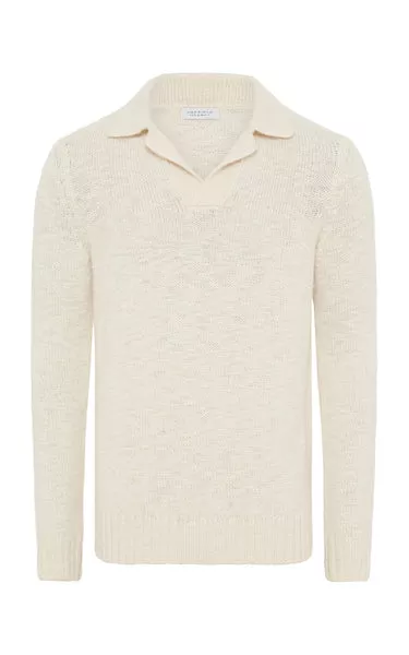 Aled Knit Polo in Ivory Cashmere