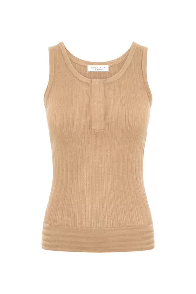 Alethe Knit Tank Top in Camel Cashmere Silk