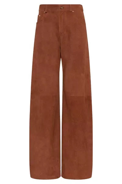 Amoret Barrel-leg Jean in Cognac Suede