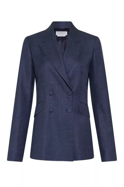 Angela Blazer in Denim Virgin Wool Silk with Linen