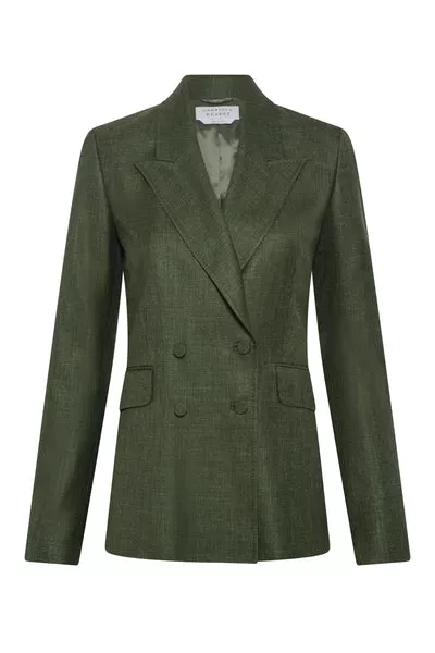 Angela Blazer in Olive Virgin Wool Silk with Linen