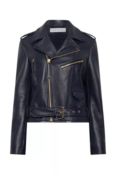 Anton Moon Biker Jacket in Dark Navy Textured Leather