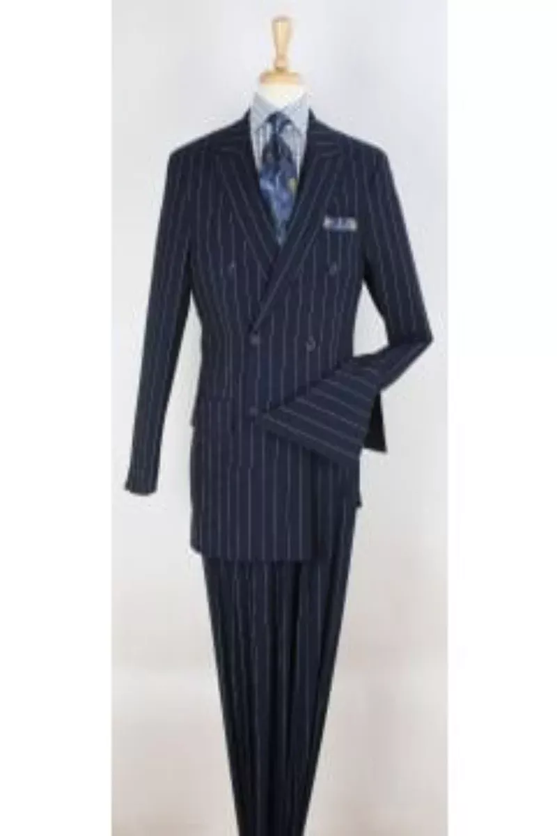 Apollo King Men's 2pc Pinstripe Double Breasted Suit in black