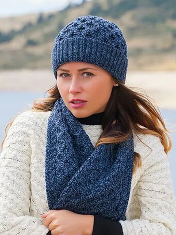 Aran Cable knit Hat - Denim Marl
