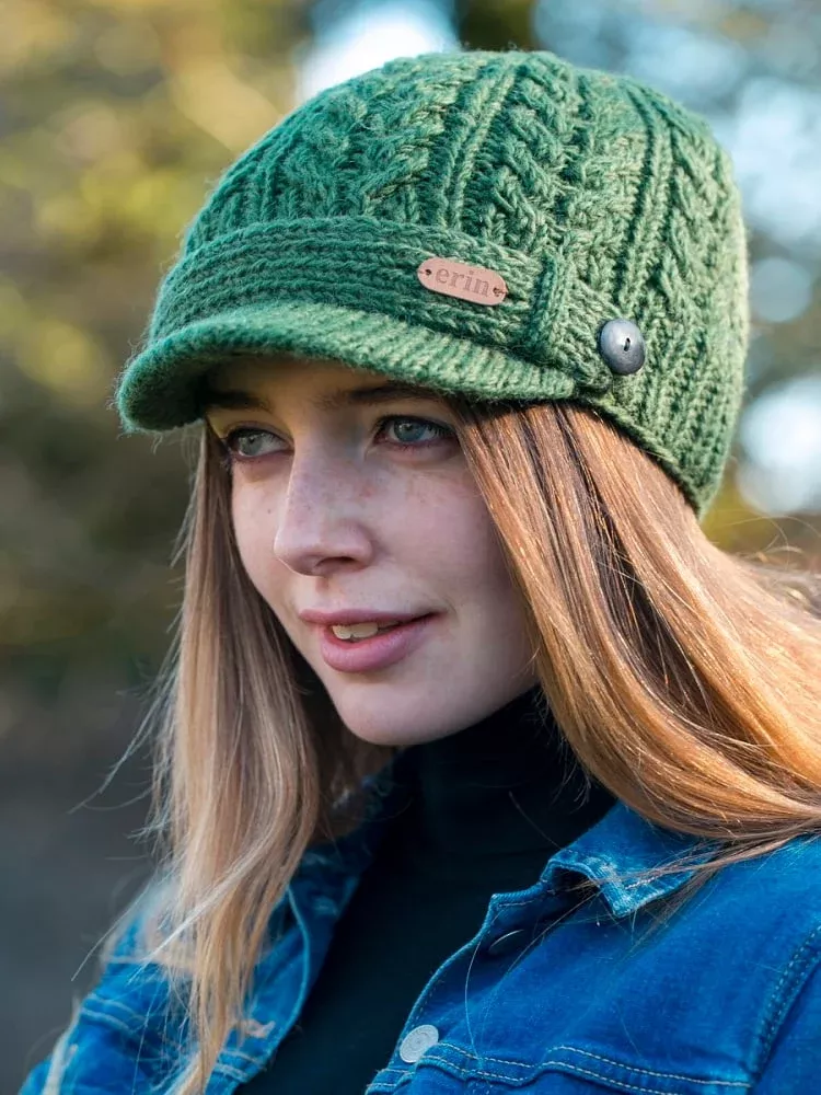 Aran Cable Knit Peak Hat Green