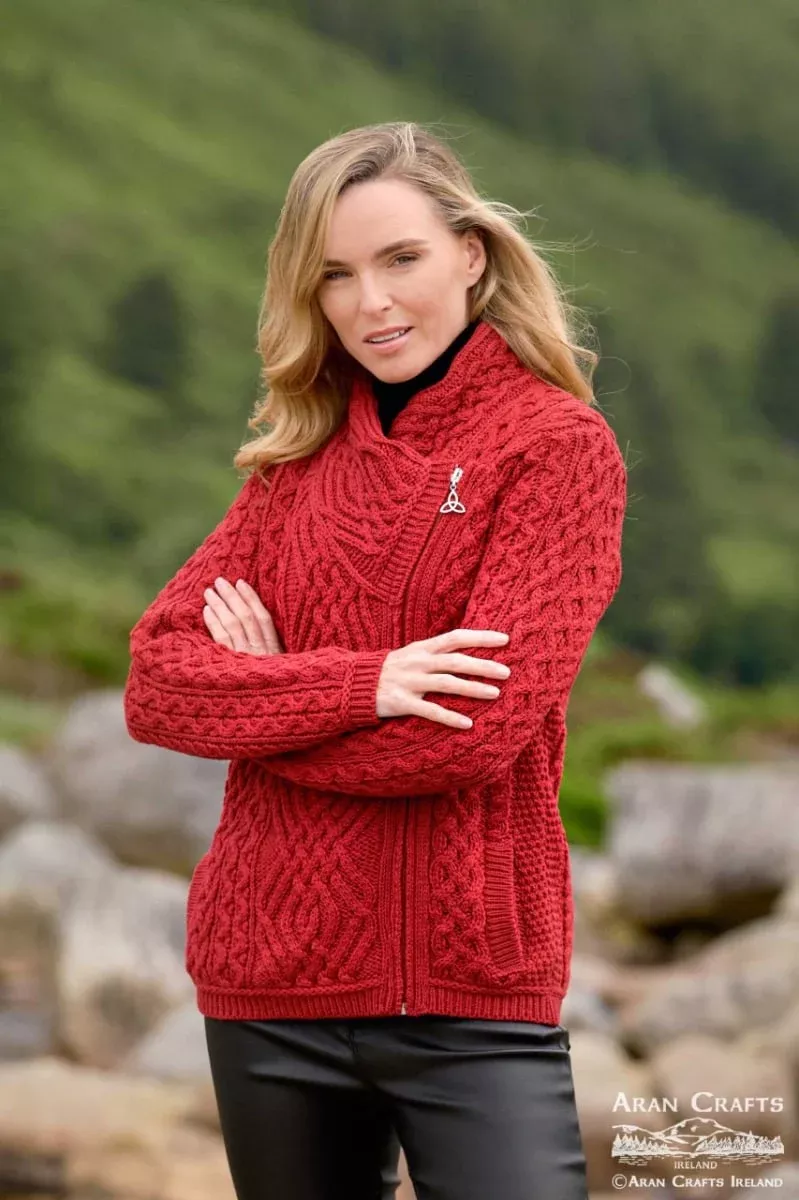 Aran Cable Knit Side Zip Christmas Red