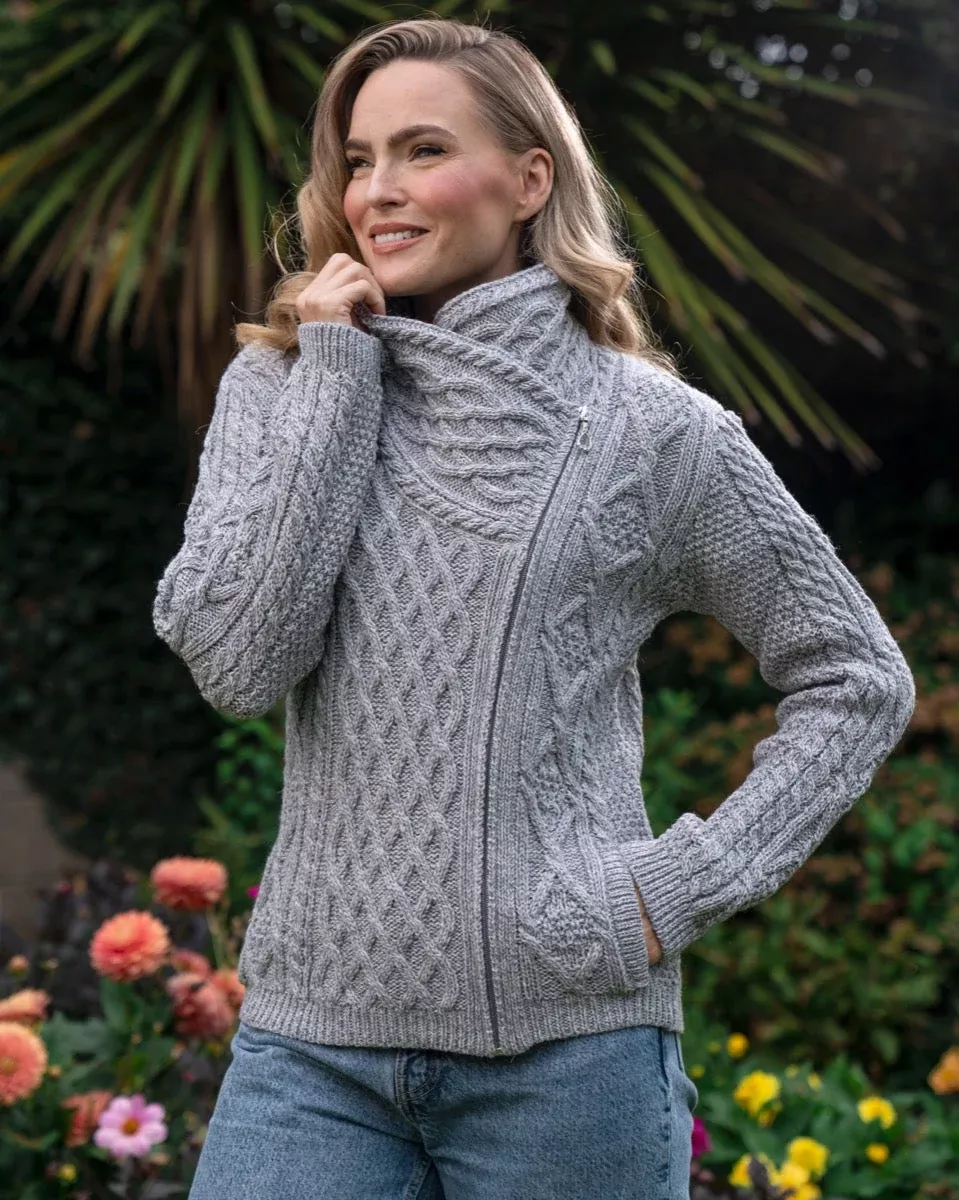 Aran Cable Knit Side Zip Silver Grey
