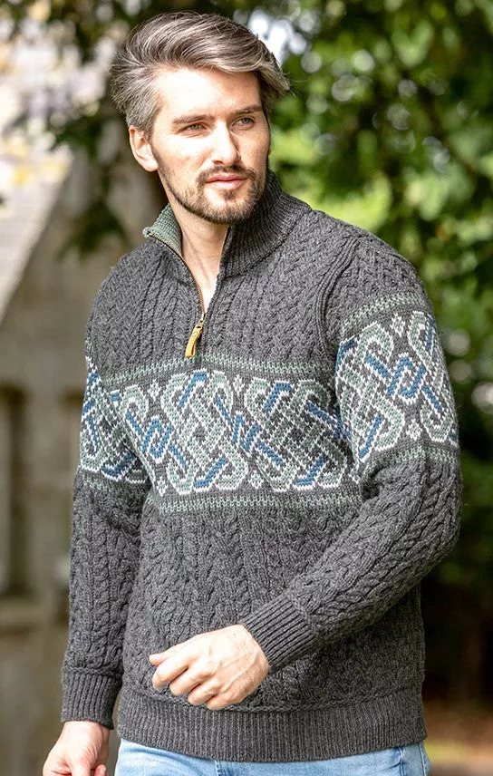 Aran Half Zip Sweater with Celtic Design