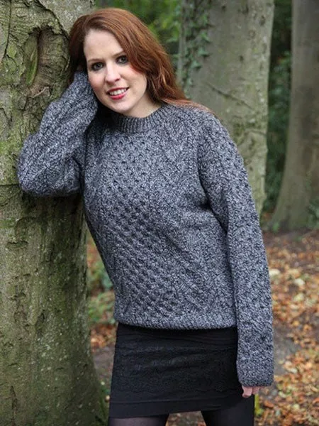 Aran Handknit Crew Neck Sweater - Large Fitting-XL 2-Charcoal
