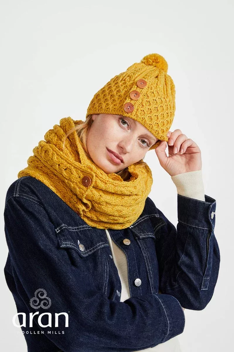 Aran Hat with Pom Pom - Yellow