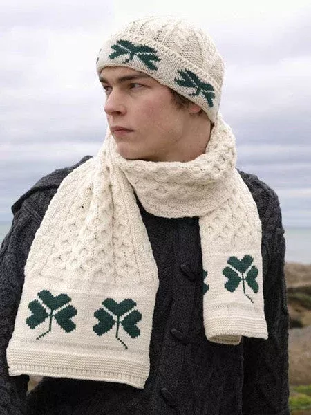 Aran Shamrock Scarf Merino Wool - unisex