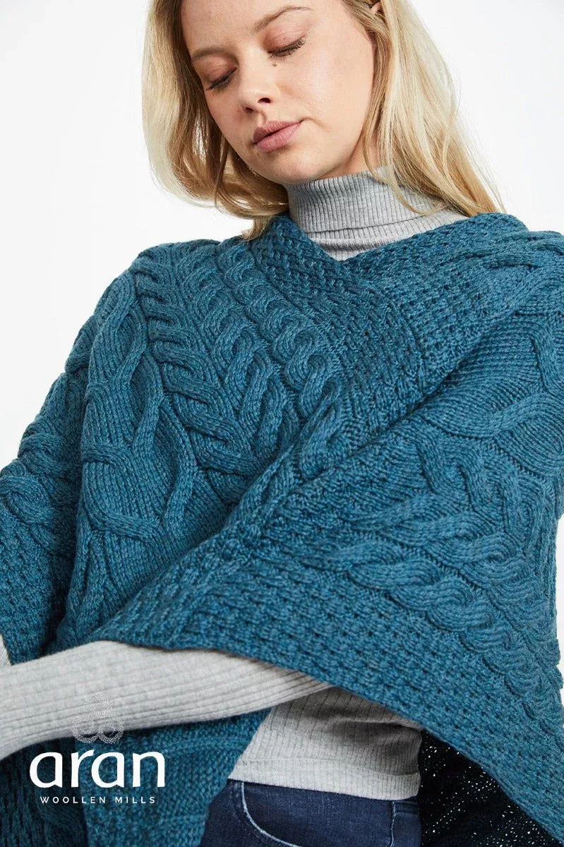 Aran Super Soft Poncho Teal