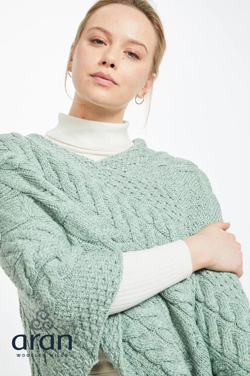 Aran Supersoft Merino Wool Poncho - Mint