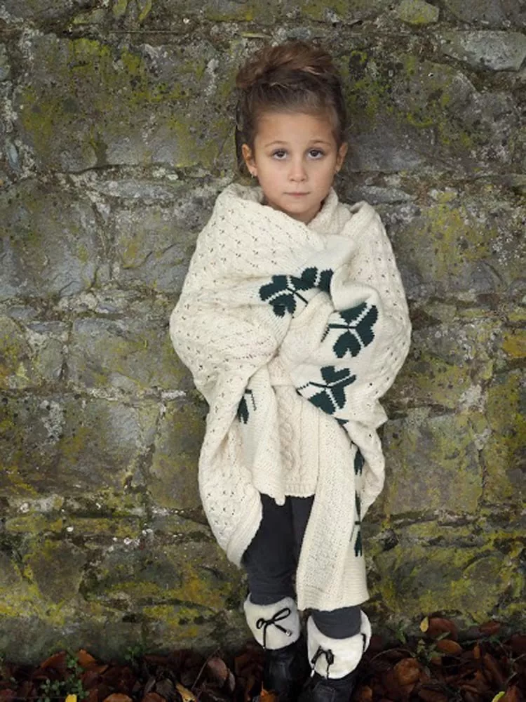 Aran Wool Shamrock Baby Blanket