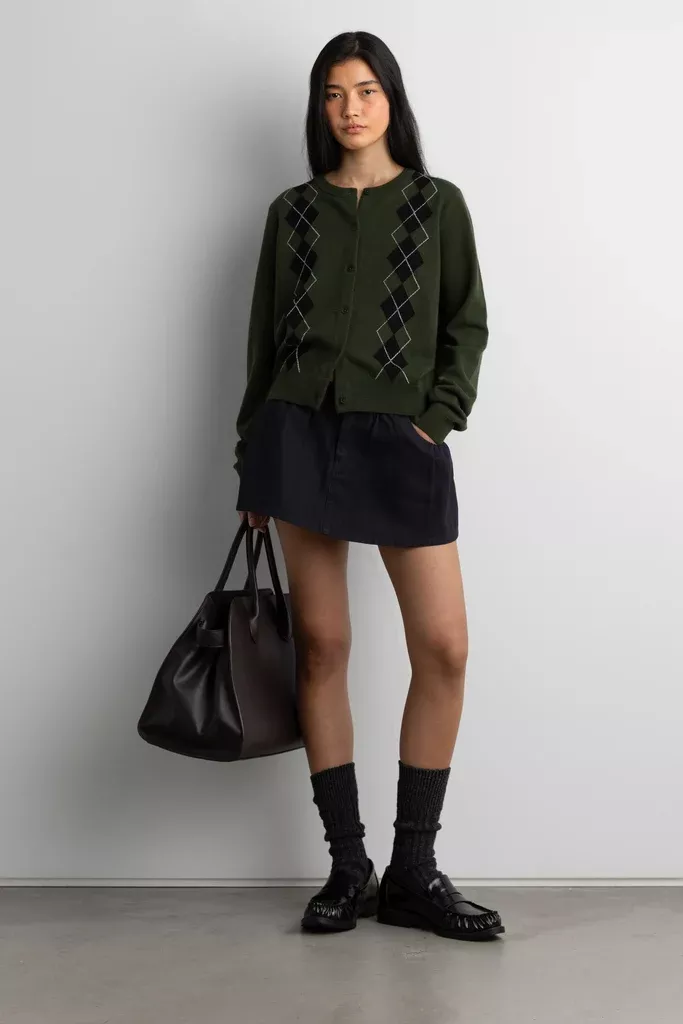 ARGYLE BUTTON FRONT CARDIGAN