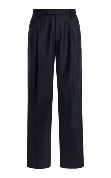 Arthur Pleated Pant in Dark Navy Wool Cashmere Flannel