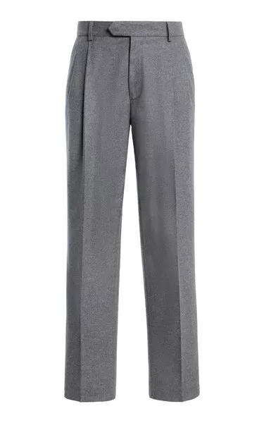 Arthur Pleated Pant in Smoke Wool Cashmere Flannel