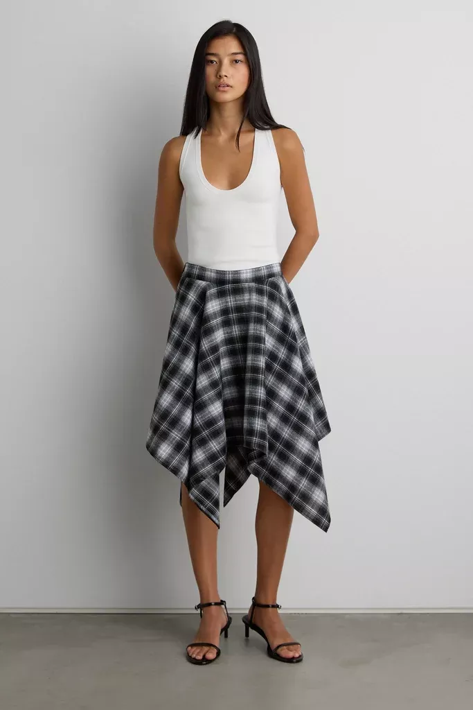 ASYMMETRICAL DRAPED PLAID MINI SKIRT