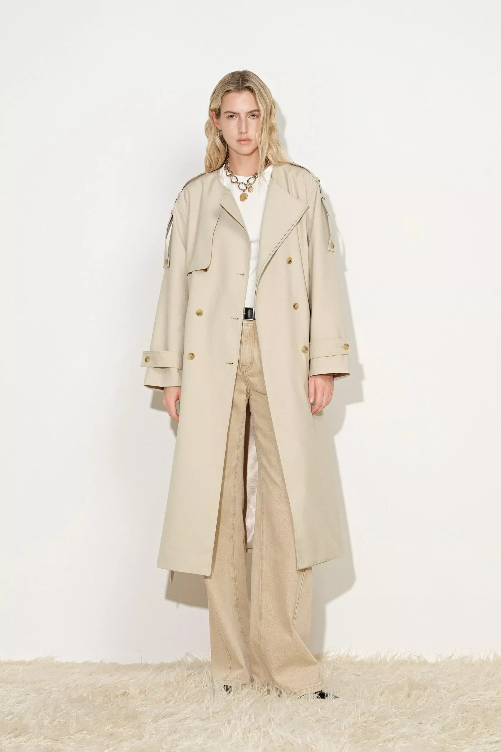 Audrey Deconstructed Double Breasted Belted Trench Coat