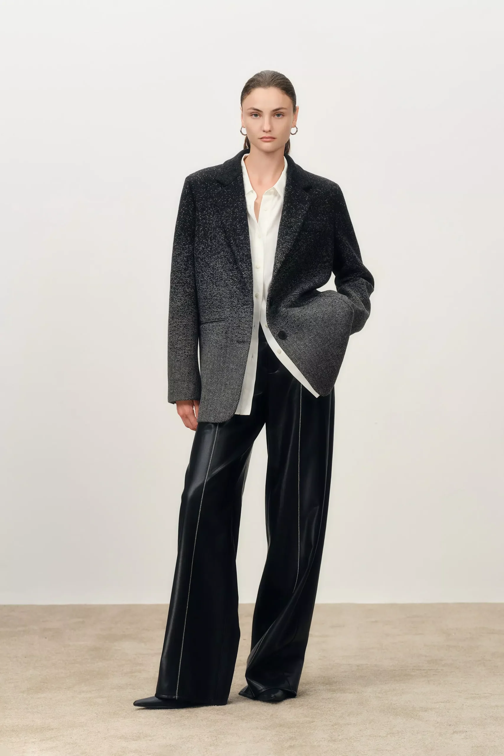 Aurora Gradient Herringbone Long Blazer in Merino Wool